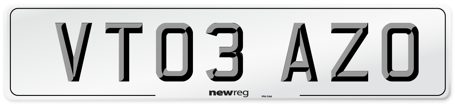 VT03 AZO Number Plate from New Reg